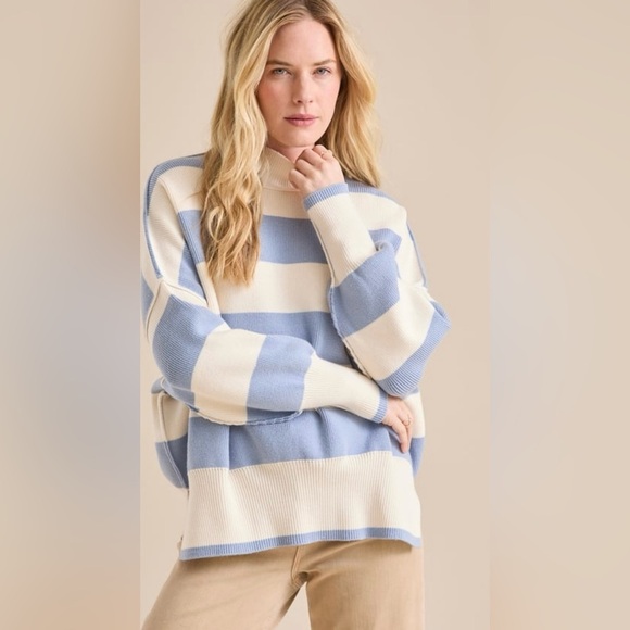 NEW with tags (NWT) Anthropologie Lydia Blue & White Striped Mockneck Sweater - Picture 10 of 11